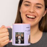 Birthday photo best friends names violet lavender mug<br><div class="desc">A gift from friends for a woman's 21st birthday, celebrating her life with 3 of your photos of her, her friends, family, interest or pets. Personalise and add her name, age 21 and your names. A violet, lavender coloured background. Her name is written with a modern hand lettered style script...</div>