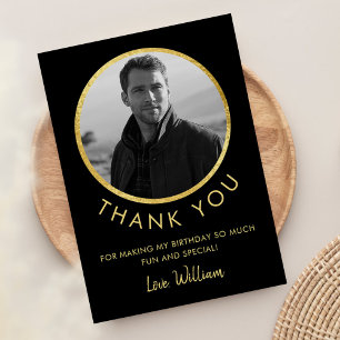 Birthday Photo Black And Gold Thank You Card