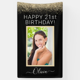 Birthday Photo Black Gold Glitter Girly Banner