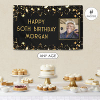 Birthday Photo Black Gold Stars Custom Colour