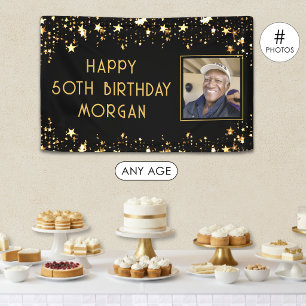Birthday Photo Black Gold Stars Custom Colour Banner