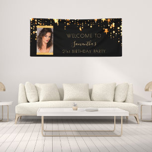 Birthday photo black gold stars welcome banner