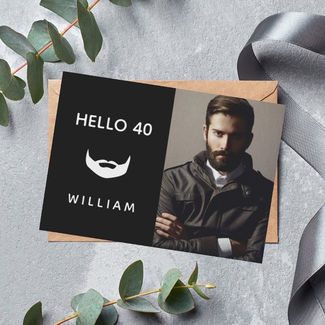Birthday photo black white beard invitation (Creator Uploaded)