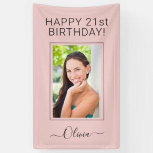 Birthday Photo Blush Dusty Pink Script Girly Banner