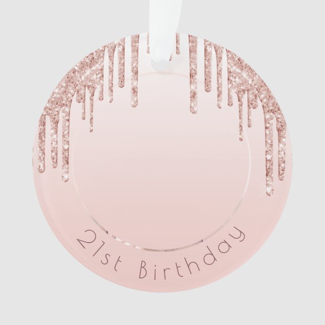 Birthday photo blush pink rose gold drips  ornament (Front)