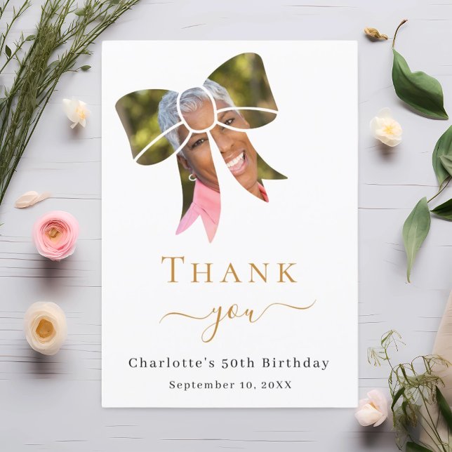 Birthday photo bow thank you card (Creator Uploaded)