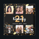 Birthday photo collage black gold best friends magnet<br><div class="desc">For a woman's 21st (or any age) birthday, celebrating her life with a collage of 6 of your high quality photos of her, her friends, family, interest or pets. Personalise and add her name, age 21 and a date. White and golden text. A chic, classic black background colour. Her name...</div>