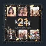Birthday photo collage black gold best friends magnet<br><div class="desc">For a woman's 21st (or any age) birthday, celebrating her life with a collage of 6 of your high quality photos of her, her friends, family, interest or pets. Personalise and add her name, age 21 and a date. White and golden text. A chic, classic black background colour. Her name...</div>