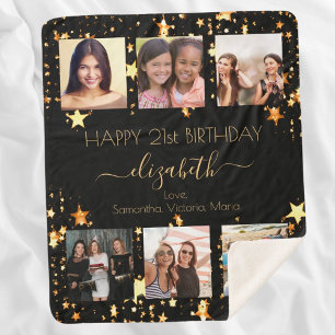 Birthday photo collage black gold best friends sherpa blanket