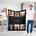 Birthday photo collage black white best friends fleece blanket<br><div class="desc">A gift from friends for a woman's 21st birthday, celebrating her life with a collage of 6 of your high quality photos of her, her friends, family, interest or pets. Personalise and add her name, age 21 and your names. White text. A chic, classic black background colour. Her name is...</div>