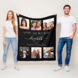 Birthday photo collage black white best friends fleece blanket<br><div class="desc">A gift from friends for a woman's 21st birthday, celebrating her life with a collage of 6 of your high quality photos of her, her friends, family, interest or pets. Personalise and add her name, age 21 and your names. White text. A chic, classic black background colour. Her name is...</div>