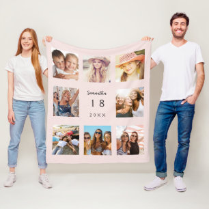Birthday photo collage blush pink girl woman fleece blanket