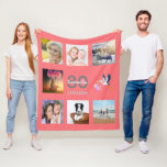 Birthday photo collage coral fleece blanket<br><div class="desc">A gift for a woman's 80th birthday,  celebrating her life with a collage of 8 of your photos.  Templates for a name,  age 80 and a date.  Date of birth or the date of the anniversary.  Light grey and dark grey letters.  A trendy living coral coloured background.</div>