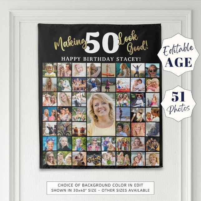 Birthday Photo Collage Making AGE Look Good 51 Pic Tapestry (Creator Uploaded)