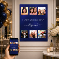 Birthday photo collage navy blue BFF