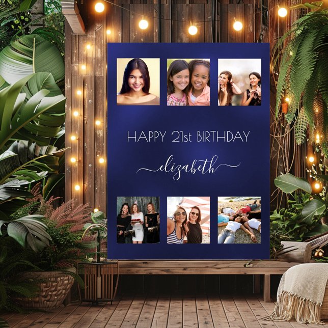 Birthday photo collage navy blue BFF Poster (Creator Uploaded)