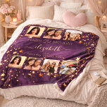 Birthday photo collage purple gold best friends fleece blanket<br><div class="desc">A gift from friends for a woman's 21st birthday, celebrating her life with a collage of 6 of your high quality photos of her, her friends, family, interest or pets. Personalise and add her name, age 21 and your names. Golden text. A chic, feminine purple background colour. The purple background...</div>