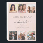 Birthday photo collage rose gold best friends wooden box sign<br><div class="desc">A gift from friends for a woman's 21st birthday, celebrating her life with a collage of 6 of your high quality photos of her, her friends, family, interest or pets. Personalise and add her name, age 21 and your names. Black text. A girly and feminine rose gold, blush pink background...</div>