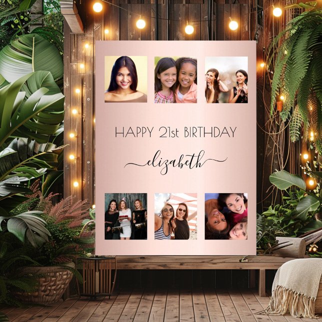 Birthday photo collage rose gold BFF Poster (Creator Uploaded)