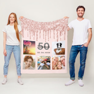 Birthday photo collage rose gold glitter pink fleece blanket