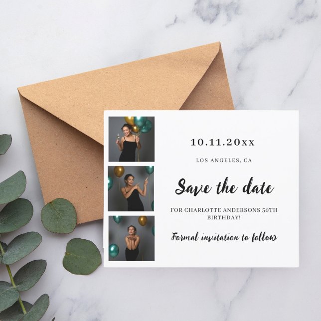 Birthday photo collage Save the Date card (Creator Uploaded)