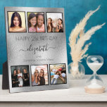 Birthday photo collage silver best friends plaque<br><div class="desc">A gift from friends for a woman's 21st (or any age) birthday, celebrating her life with a collage of 6 of your high quality photos of her, her friends, family, interest or pets. Personalise and add her name, age 21 and your names. A faux silver metallic looking background. Her name...</div>