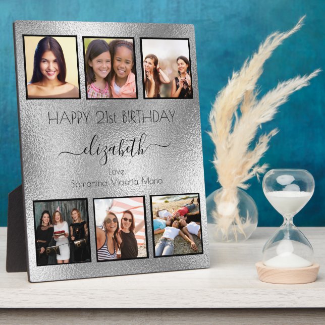 Birthday photo collage silver best friends plaque (Side)