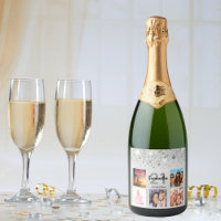 Birthday photo collage silver glitter monogram