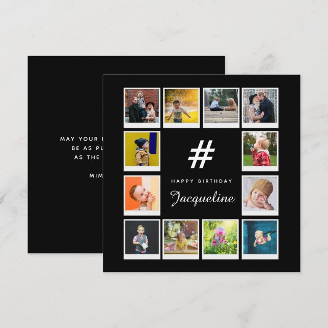 Birthday Photo Collage Template Any Age Name Black (Front/Back)
