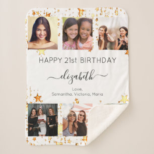Birthday photo collage white gold friends sherpa blanket