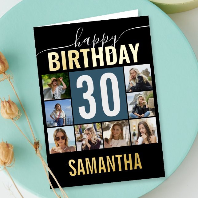 Birthday Photo | College Any Age Foil Greeting Card (Elevate birthday wishes with our stunning gold foil collage card for unforgettable celebrations!)