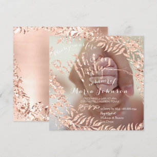 Birthday Photo Framed Rose Gold Blush Elegant Invitation