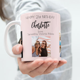 Birthday photo friend blush pink name coffee mug