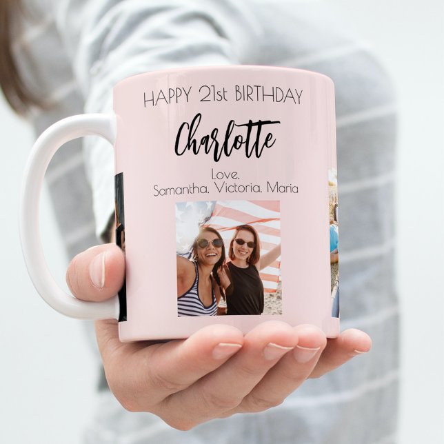 Birthday photo friend blush pink name coffee mug (Creator Uploaded)