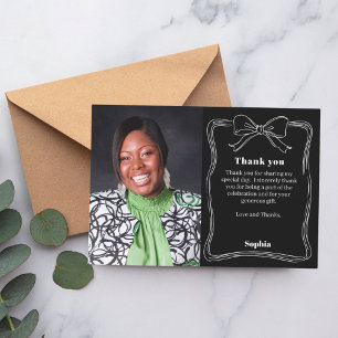 Birthday photo hand-drawn bow black white thank you card