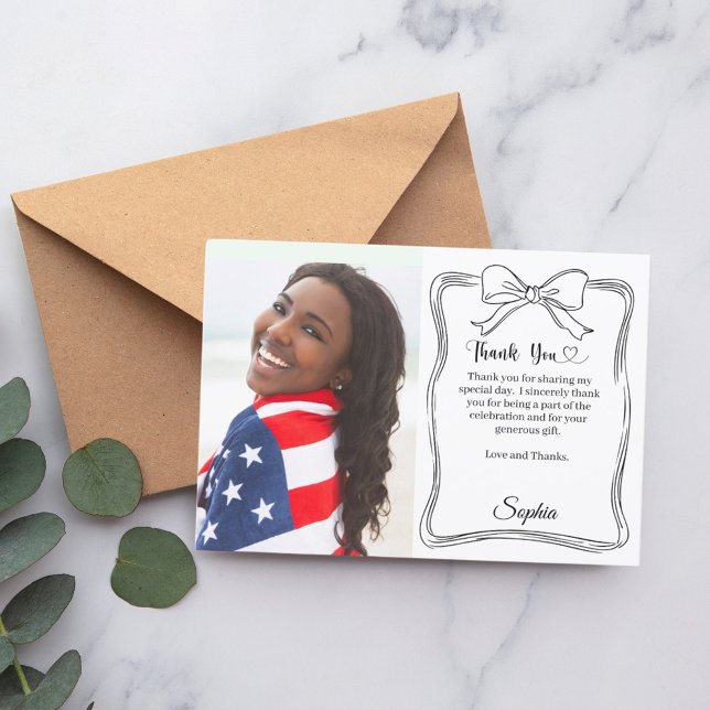Birthday photo hand-written bow thank you card (Creator Uploaded)