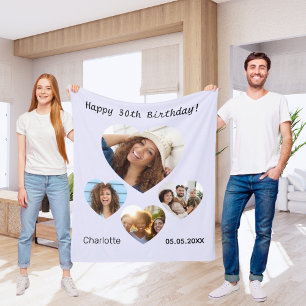 Birthday photo heart collage lavender friends fleece blanket