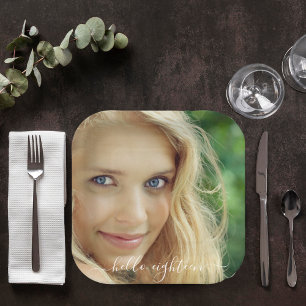 Birthday photo hello 18 eighteen text paper plate