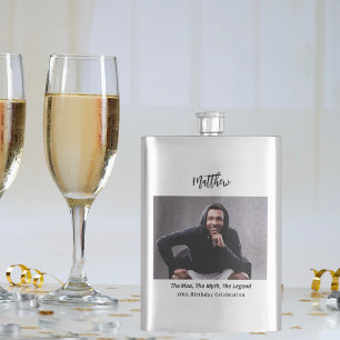 Birthday photo man myth legend name fun hip flask