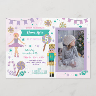 Birthday Photo Nutcracker Pink Christmas Ballet Invitation
