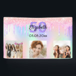 Birthday photo pink purple welcome banner<br><div class="desc">For a 50th (or any age) birthday as a party welcome banner or wall decoration. A collage of 3 of your photos of herself friends, family, interests or pets. Personalise and add her name, age 50 and a date. Date of birth or the date of the birthday party. A trendy...</div>