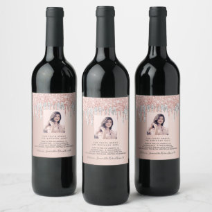 Birthday photo pink silver fun facts bio wine label