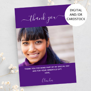 Birthday photo purple thank you card