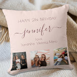 Birthday photo rose gold blush pink best friends cushion<br><div class="desc">A gift from friends for a woman's 21st birthday, celebrating her life with 3 of your photos of her, her friends, family, interest or pets. Personalize and add her name, age 21 and your names. Dark rose gold colored letters. Girly and trendy rose gold, blush pink background color. Her name...</div>