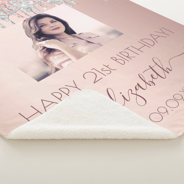 Birthday photo rose gold glitter pink silver glam sherpa blanket (3/4)