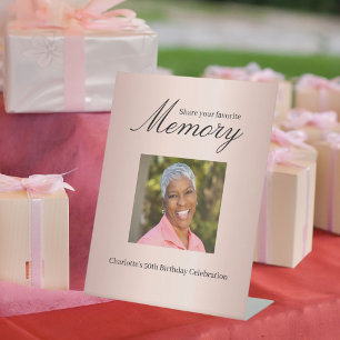 Birthday photo rose gold share a memory pedestal sign