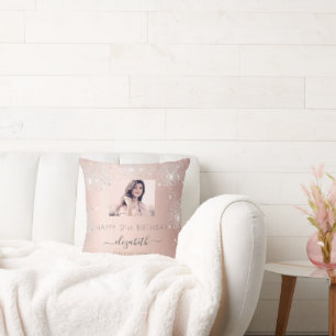Birthday photo rose gold silver glitter dust name cushion