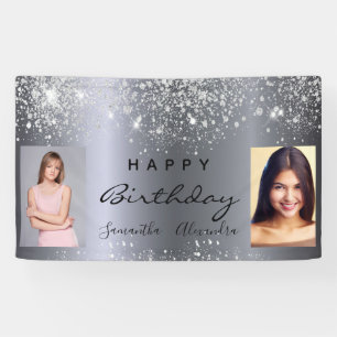 Birthday photo silver glitter best friends twins banner
