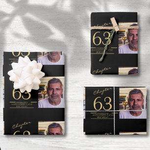 Birthday Photo Template Any Age Black Gold Wrapping Paper Sheet