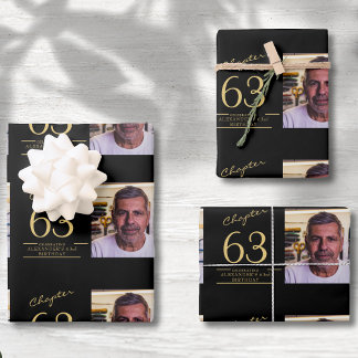 Birthday Photo Template Any Age Black Gold Wrapping Paper Sheet